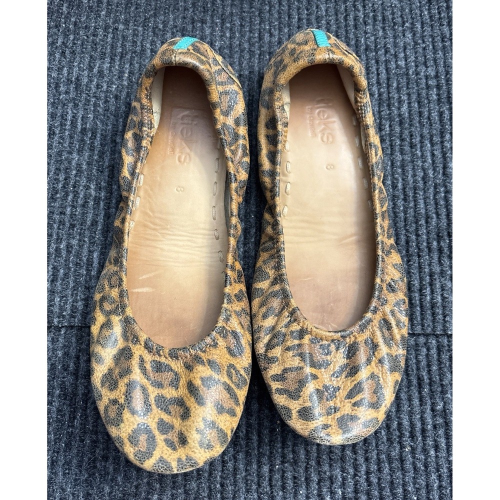 Tieks Size 8 Leopard Print Leather Ballet Flats Signature Teal Sole Foldable